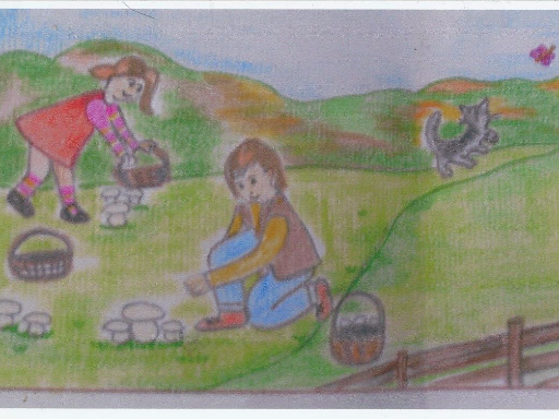 Les enfants cueillent des champignons